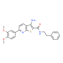 ChemSpider 2D Image | 3-Amino-6-(3,4-dimethoxyphenyl)-N-(2-phenylethyl)thieno[2,3-b]pyridine-2-carboxamide | C24H23N3O3S