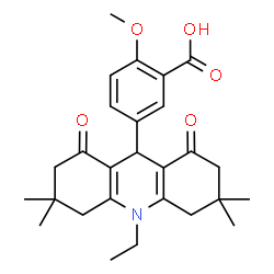 ChemSpider 2D Image | 5-(10-Ethyl-3,3,6,6-tetramethyl-1,8-dioxo-1,2,3,4,5,6,7,8,9,10-decahydro-9-acridinyl)-2-methoxybenzoic acid | C27H33NO5