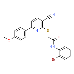 ChemSpider 2D Image | N-(2-Bromophenyl)-2-{[3-cyano-6-(4-methoxyphenyl)-2-pyridinyl]sulfanyl}acetamide | C21H16BrN3O2S