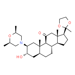 ChemSpider 2D Image | (2beta,3alpha,5alpha,17beta)-2-[(2R,6S)-2,6-Dimethyl-4-morpholinyl]-3-hydroxy-17-(2-methyl-1,3-dioxolan-2-yl)androstan-11-one | C29H47NO5
