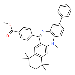 ChemSpider 2D Image | Methyl 4-(5,7,7,10,10-pentamethyl-2-phenyl-7,8,9,10-tetrahydro-5H-benzo[b]naphtho[2,3-e][1,4]diazepin-12-yl)benzoate | C36H36N2O2