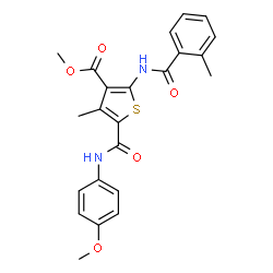 ChemSpider 2D Image | Methyl 5-[(4-methoxyphenyl)carbamoyl]-4-methyl-2-[(2-methylbenzoyl)amino]-3-thiophenecarboxylate | C23H22N2O5S
