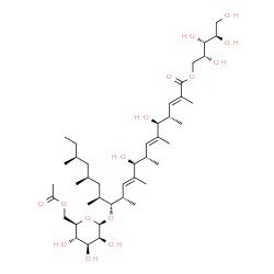 ChemSpider 2D Image | [(2R,3R,4R)-2,3,4,5-tetrahydroxypentyl] (2E,4S,5S,6E,8S,9S,10E,12S,13R,14S,16S,18S)-13-[(2R,3S,4S,5S,6R)-6-(acetoxymethyl)-3,4,5-trihydroxy-tetrahydropyran-2-yl]oxy-5,9-dihydroxy-2,4,6,8,10,12,14,16,18-nonamethyl-icosa-2,6,10-trienoate | C42H74O15