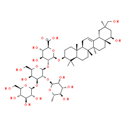 ChemSpider 2D Image | (2S,3S,4S,5R,6R)-6-[[(3S,4aR,6aR,6bS,8aR,9R,11R,12aS,14aR,14bR)-9-hydroxy-11-(hydroxymethyl)-4,4,6a,6b,8a,11,14b-heptamethyl-1,2,3,4a,5,6,7,8,9,10,12,12a,14,14a-tetradecahydropicen-3-yl]oxy]-3,4-dihydroxy-5-[(2S,3R,4S,5S,6R)-5-hydroxy-6-(hydroxymethyl)-4-[(2S,3R,4S,5S,6R)-3,4,5-trihydroxy-6-(hydroxymethyl)tetrahydropyran-2-yl]oxy-3-[(2S,3R,4R,5R,6S)-3,4,5-trihydroxy-6-methyl-tetrahydropyran-2-yl]oxy-tetrahydropyran-2-yl]oxy-tetrahydropyran-2-carboxylic acid | C54H88O23