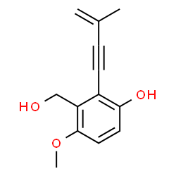 ChemSpider 2D Image | 3-(Hydroxymethyl)-4-methoxy-2-(3-methyl-3-buten-1-yn-1-yl)phenol | C13H14O3
