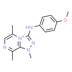 ChemSpider 2D Image | 3-[(4-Methoxyphenyl)amino]-1,5,8-trimethyl-1H-[1,2,4]triazolo[4,3-a]pyrazin-4-ium | C15H18N5O