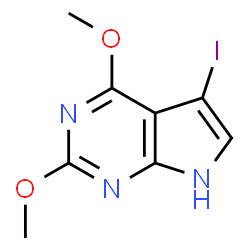 ChemSpider 2D Image | 5-Iodo-2,4-dimethoxy-7H-pyrrolo[2,3-d]pyrimidine | C8H8IN3O2