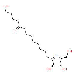ChemSpider 2D Image | 13-[(2S,3S,4S)-3,4-Dihydroxy-2-(hydroxymethyl)-3,4-dihydro-2H-pyrrol-5-yl]-1-hydroxy-5-tridecanone | C18H33NO5