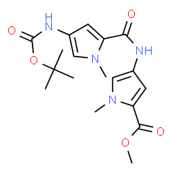 ChemSpider 2D Image | Methyl 1-methyl-4-({[1-methyl-4-({[(2-methyl-2-propanyl)oxy]carbonyl}amino)-1H-pyrrol-2-yl]carbonyl}amino)-1H-pyrrole-2-carboxylate | C18H24N4O5