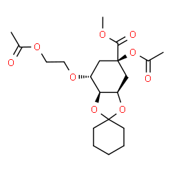 ChemSpider 2D Image | Methyl (3aR,5R,7R,7aS)-5-acetoxy-7-(2-acetoxyethoxy)hexahydrospiro[1,3-benzodioxole-2,1'-cyclohexane]-5-carboxylate | C20H30O9