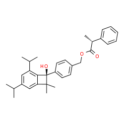 ChemSpider 2D Image | 4-[(7S)-7-Hydroxy-3,5-diisopropyl-8,8-dimethylbicyclo[4.2.0]octa-1,3,5-trien-7-yl]benzyl (2R)-2-phenylpropanoate | C32H38O3