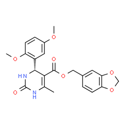 ChemSpider 2D Image | 1,3-Benzodioxol-5-ylmethyl (4R)-4-(2,5-dimethoxyphenyl)-6-methyl-2-oxo-1,2,3,4-tetrahydro-5-pyrimidinecarboxylate | C22H22N2O7