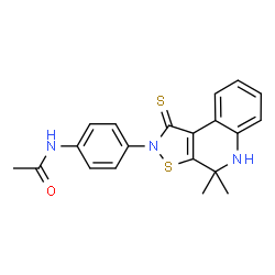 ChemSpider 2D Image | N-[4-(4,4-Dimethyl-1-thioxo-4,5-dihydro[1,2]thiazolo[5,4-c]quinolin-2(1H)-yl)phenyl]acetamide | C20H19N3OS2