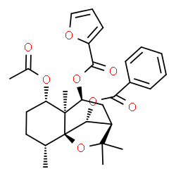 ChemSpider 2D Image | (1S,2R,5S,6S,7S,9R,12R)-5-Acetoxy-12-(benzoyloxy)-2,6,10,10-tetramethyl-11-oxatricyclo[7.2.1.0~1,6~]dodec-7-yl 2-furoate | C29H34O8