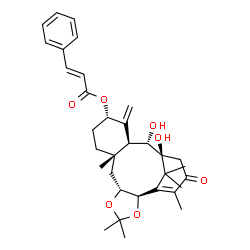 ChemSpider 2D Image | (2R,6R,8S,11S,13S,14S,15S)-14,15-Dihydroxy-4,4,8,18,19,19-hexamethyl-12-methylene-17-oxo-3,5-dioxatetracyclo[13.3.1.0~2,6~.0~8,13~]nonadec-1(18)-en-11-yl (2E)-3-phenylacrylate | C33H42O7