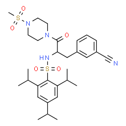 ChemSpider 2D Image | N-{3-(3-Cyanophenyl)-1-[4-(methylsulfonyl)-1-piperazinyl]-1-oxo-2-propanyl}-2,4,6-triisopropylbenzenesulfonamide | C30H42N4O5S2