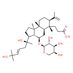 ChemSpider 2D Image | 3-{(3S,3aR,4R,5aR,6S,7S,9aR,9bR)-4-(alpha-L-Arabinopyranosyloxy)-3-[(2S,4E)-2,6-dihydroxy-6-methyl-4-hepten-2-yl]-7-isopropenyl-6,9a,9b-trimethyldodecahydro-1H-cyclopenta[a]naphthalen-6-yl}propanoic a
cid | C35H58O9