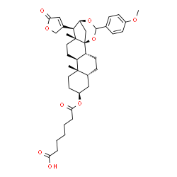 ChemSpider 2D Image | 7-{[(1S,2R,5R,7S,10S,11S,14R,15R,16S)-18-(4-Methoxyphenyl)-10,14-dimethyl-15-(5-oxo-2,5-dihydro-3-furanyl)-17,19-dioxapentacyclo[14.3.1.0~1,14~.0~2,11~.0~5,10~]icos-7-yl]oxy}-7-oxoheptanoic acid | C38H50O9