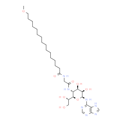ChemSpider 2D Image | (5R)-4-Deoxy-5-[(1S)-1,2-dihydroxyethyl]-4-{[N-(16-methoxyhexadecanoyl)glycyl]amino}-N-7H-purin-6-yl-beta-L-lyxopyranosylamine | C31H53N7O8