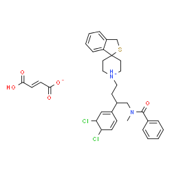 ChemSpider 2D Image | 1'-{4-[Benzoyl(methyl)amino]-3-(3,4-dichloro-1,5-cyclohexadien-1-yl)butyl}-3H-spiro[2-benzothiophene-1,4'-piperidinium] (2E)-3-carboxyacrylate | C34H38Cl2N2O5S