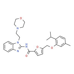 ChemSpider 2D Image | 5-[(2-Isopropyl-5-methylphenoxy)methyl]-N-{1-[2-(4-morpholinyl)ethyl]-1H-benzimidazol-2-yl}-2-furamide | C29H34N4O4