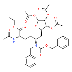 ChemSpider 2D Image | Ethyl (5S)-N-acetyl-5-{benzyl[(benzyloxy)carbonyl]amino}-6-[(2R,3R,4R)-3,4,5-triacetoxytetrahydro-2-furanyl]-L-norleucinate | C35H44N2O12