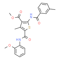 ChemSpider 2D Image | Methyl 5-[(2-methoxyphenyl)carbamoyl]-4-methyl-2-[(3-methylbenzoyl)amino]-3-thiophenecarboxylate | C23H22N2O5S