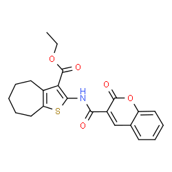ChemSpider 2D Image | Ethyl 2-{[(2-oxo-2H-chromen-3-yl)carbonyl]amino}-5,6,7,8-tetrahydro-4H-cyclohepta[b]thiophene-3-carboxylate | C22H21NO5S