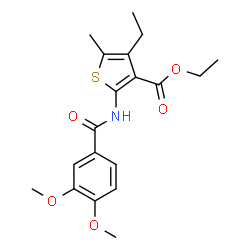 ChemSpider 2D Image | Ethyl 2-[(3,4-dimethoxybenzoyl)amino]-4-ethyl-5-methyl-3-thiophenecarboxylate | C19H23NO5S
