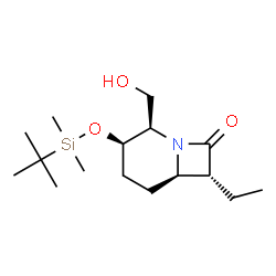 ChemSpider 2D Image | (2R,3R,6R,7R)-3-{[Dimethyl(2-methyl-2-propanyl)silyl]oxy}-7-ethyl-2-(hydroxymethyl)-1-azabicyclo[4.2.0]octan-8-one | C16H31NO3Si