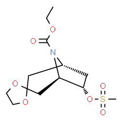 ChemSpider 2D Image | Ethyl (1R,5R,6S)-6-[(methylsulfonyl)oxy]-8H-spiro[8-azabicyclo[3.2.1]octane-3,2'-[1,3]dioxolane]-8-carboxylate | C13H21NO7S