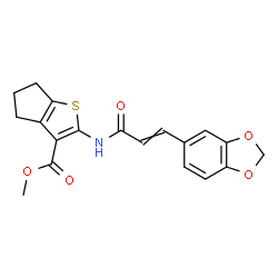 ChemSpider 2D Image | Methyl 2-{[3-(1,3-benzodioxol-5-yl)acryloyl]amino}-5,6-dihydro-4H-cyclopenta[b]thiophene-3-carboxylate | C19H17NO5S
