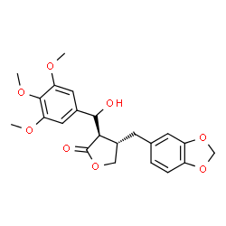 ChemSpider 2D Image | (3R,4S)-4-(1,3-Benzodioxol-5-ylmethyl)-3-[(R)-hydroxy(3,4,5-trimethoxyphenyl)methyl]dihydro-2(3H)-furanone | C22H24O8