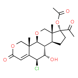 ChemSpider 2D Image | (4aR,4bS,6aR,7R,9aS,9bR,10S,11S)-7-Acetyl-11-chloro-10-hydroxy-4a,6a-dimethyl-2-oxo-4,4a,4b,6,6a,7,8,9,9a,9b,10,11-dodecahydro-2H-cyclopenta[c]pyrano[4,3-h]chromen-7-yl acetate | C21H27ClO7