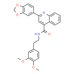 ChemSpider 2D Image | 2-(1,3-Benzodioxol-5-yl)-N-[2-(3,4-dimethoxyphenyl)ethyl]-4-quinolinecarboxamide | C27H24N2O5