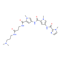 ChemSpider 2D Image | N-[5-({5-[(3-{[3-(Dimethylamino)propyl]amino}-3-oxopropyl)carbamoyl]-1-methyl-1H-pyrrol-3-yl}carbamoyl)-1-methyl-1H-pyrrol-3-yl]-1-methyl-1H-imidazole-2-carboxamide | C25H35N9O4