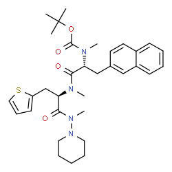 ChemSpider 2D Image | N-Methyl-N-{[(2-methyl-2-propanyl)oxy]carbonyl}-3-(2-naphthyl)-D-alanyl-N,N~2~-dimethyl-N-1-piperidinyl-3-(2-thienyl)-D-alaninamide | C33H44N4O4S