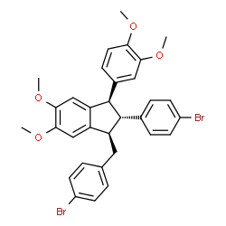 ChemSpider 2D Image | (1R,2R,3R)-1-(4-Bromobenzyl)-2-(4-bromophenyl)-3-(3,4-dimethoxyphenyl)-5,6-dimethoxyindane | C32H30Br2O4