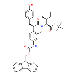 ChemSpider 2D Image | 2-Methyl-2-propanyl (2S,3S)-2-[(4R)-7-{[(9H-fluoren-9-ylmethoxy)carbonyl]amino}-4-(4-hydroxybenzyl)-3-oxo-3,4-dihydro-2(1H)-isoquinolinyl]-3-methylpentanoate | C41H44N2O6
