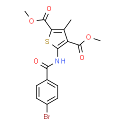 ChemSpider 2D Image | Dimethyl 5-[(4-bromobenzoyl)amino]-3-methyl-2,4-thiophenedicarboxylate | C16H14BrNO5S