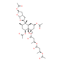 ChemSpider 2D Image | (2S)-4-({(1R,3R,4aR,5S,6R,8S,8aR)-3,8-Diacetoxy-5-[(2S,3aS,5S,6aR)-5-acetoxyhexahydrofuro[2,3-b]furan-2-yl]-5,6-dimethyloctahydro-8aH-spiro[naphthalene-1,2'-oxiran]-8a-yl}methoxy)-4-oxo-2-butanyl (3S)
-3-acetoxybutanoate | C36H52O15