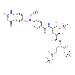 ChemSpider 2D Image | Bis(2-methyl-2-propanyl) (2S)-2-({(2R,4S)-2-methyl-4-[(4-{[(2-methyl-4-oxo-1,4-dihydro-6-quinazolinyl)methyl](2-propyn-1-yl)amino}benzoyl)amino]-5-[(2-methyl-2-propanyl)oxy]-5-oxopentanoyl}amino)penta
nedioate | C43H57N5O9