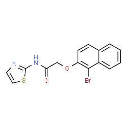 ChemSpider 2D Image | 2-[(1-Bromo-2-naphthyl)oxy]-N-(1,3-thiazol-2-yl)acetamide | C15H11BrN2O2S