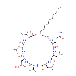 ChemSpider 2D Image | 2-[(3S,6R,9S,12S,15S,18S,21S)-21-(3-amino-3-oxo-propyl)-6,15,18-triisobutyl-12-isopropyl-2,5,8,11,14,17,20,23-octaoxo-3-sec-butyl-25-undecyl-1-oxa-4,7,10,13,16,19,22-heptazacyclopentacos-9-yl]acetic acid | C52H92N8O12