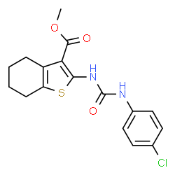 ChemSpider 2D Image | Methyl 2-{[(4-chlorophenyl)carbamoyl]amino}-4,5,6,7-tetrahydro-1-benzothiophene-3-carboxylate | C17H17ClN2O3S