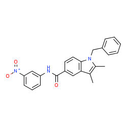 ChemSpider 2D Image | 1-Benzyl-2,3-dimethyl-N-(3-nitrophenyl)-1H-indole-5-carboxamide | C24H21N3O3