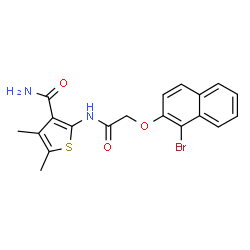 ChemSpider 2D Image | 2-({[(1-Bromo-2-naphthyl)oxy]acetyl}amino)-4,5-dimethyl-3-thiophenecarboxamide | C19H17BrN2O3S