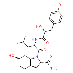 ChemSpider 2D Image | (2S,3aS,6R,7aS)-6-Hydroxy-1-(2-{[(2R)-2-hydroxy-3-(4-hydroxyphenyl)propanoyl]amino}-4-methylpentanoyl)octahydro-1H-indole-2-carboxamide | C24H35N3O6