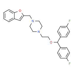 ChemSpider 2D Image | 1-(1-Benzofuran-2-ylmethyl)-4-{2-[bis(4-fluorophenyl)methoxy]ethyl}piperazine | C28H28F2N2O2