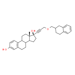 ChemSpider 2D Image | (13S,17S)-13-Methyl-17-[3-(1,2,3,4-tetrahydro-2-naphthalenylmethoxy)-1-propyn-1-yl]-7,8,9,11,12,13,14,15,16,17-decahydro-6H-cyclopenta[a]phenanthrene-3,17-diol | C32H38O3
